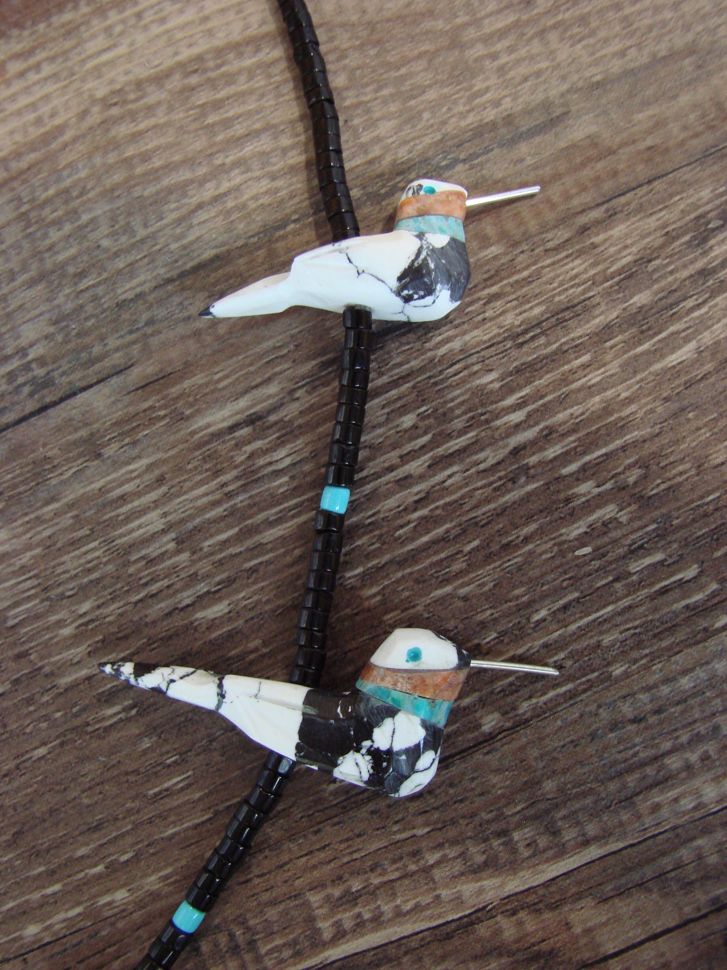 Hand Carved White Marble Turquoise Hummingbird Fetish Necklace Matt Mitchell