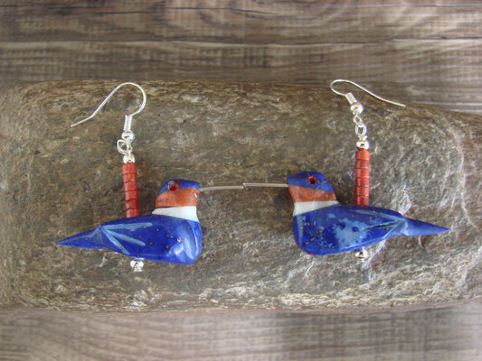 Hand Carved Lapis Hummingbird Fetish Earrings by Matt Mitchell