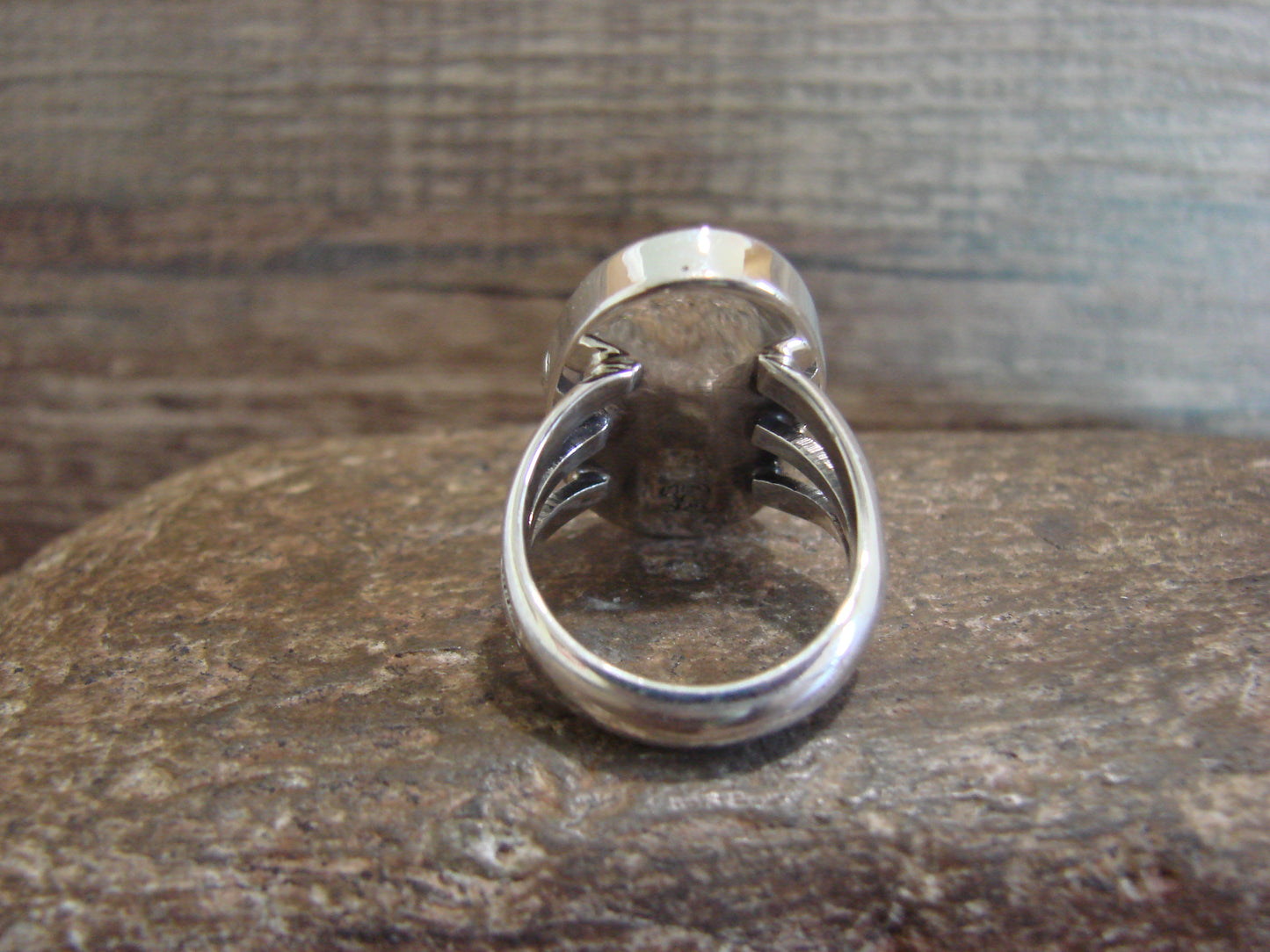 Native American Sterling Silver & White Buffalo Turquoise Ring by Smith - Size 6