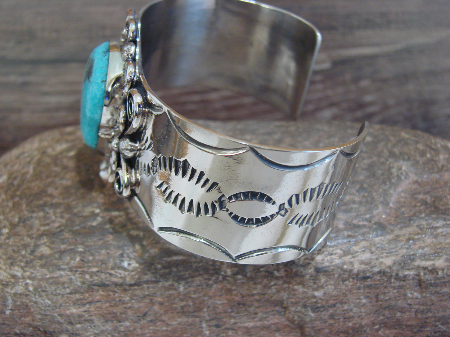 Native American Nickel Silver & Turquoise Bracelet by Cleveland