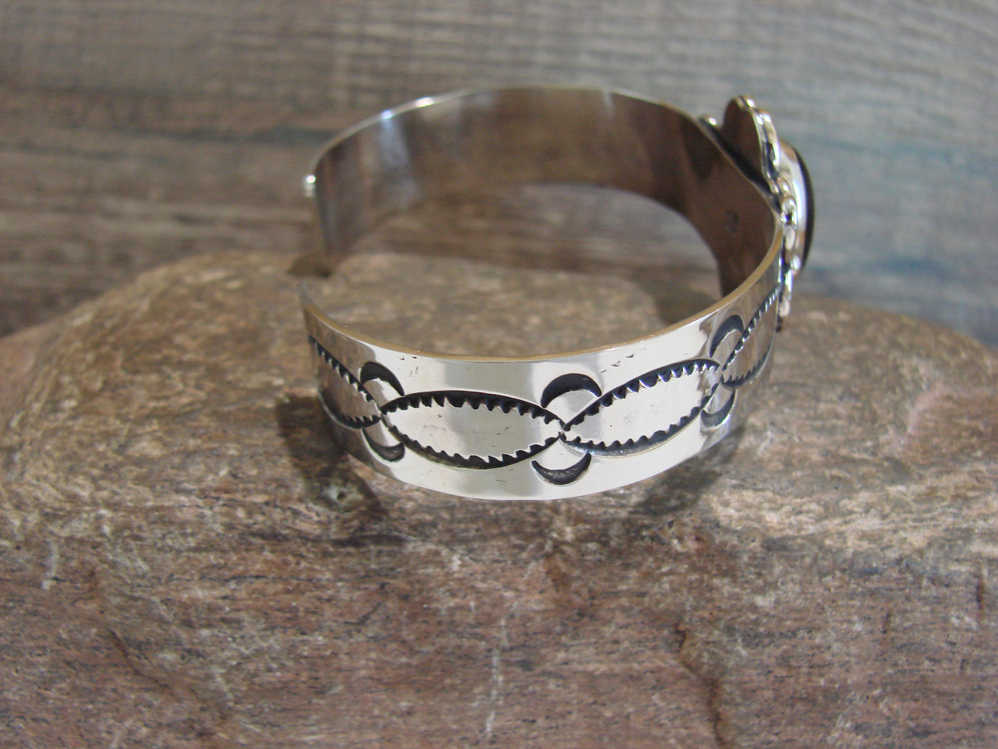 Navajo Indian Nickel Silver & Onyx Bracelet by Cleveland