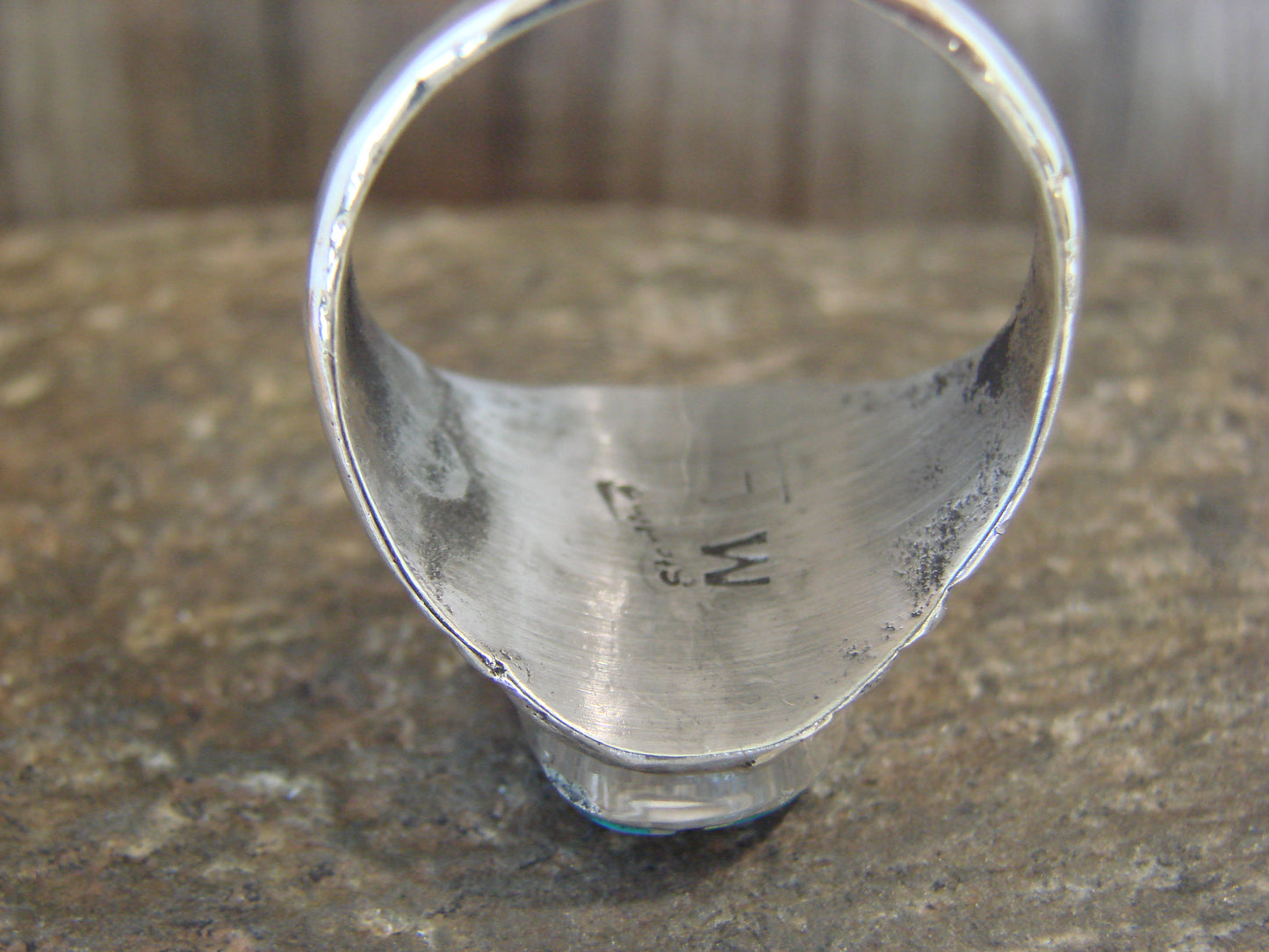 Native American Sterling Silver Turquoise Inlay Ring - Size 12.5 - Lincoln