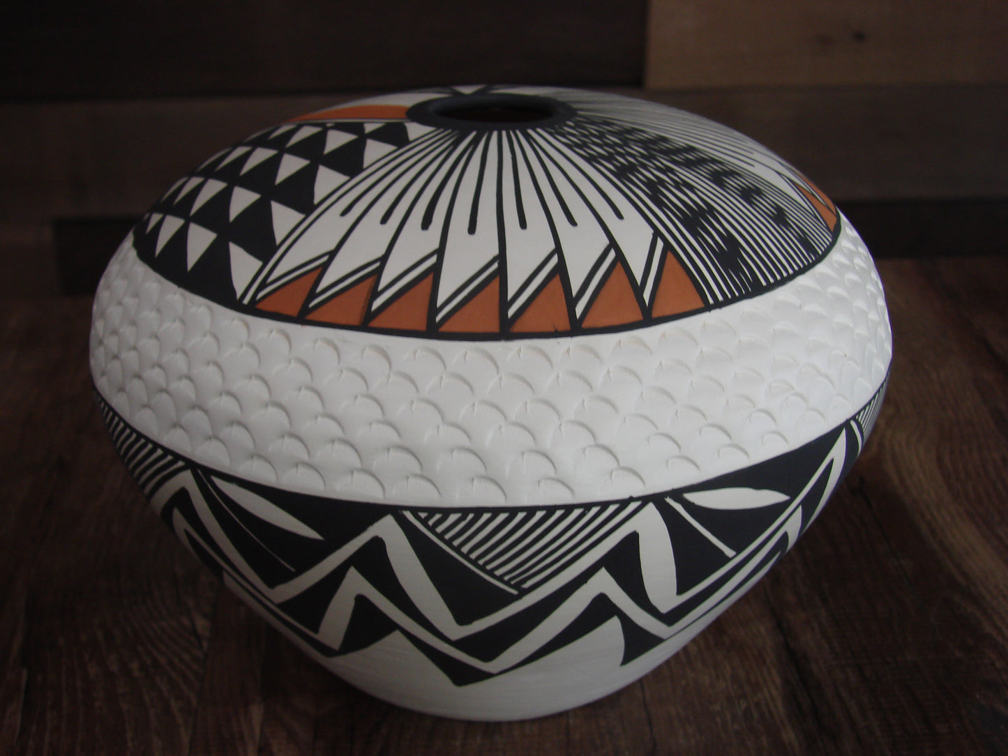 Native American Fine Line Hand Coiled & Hand Painted Pottery by B. Garcia