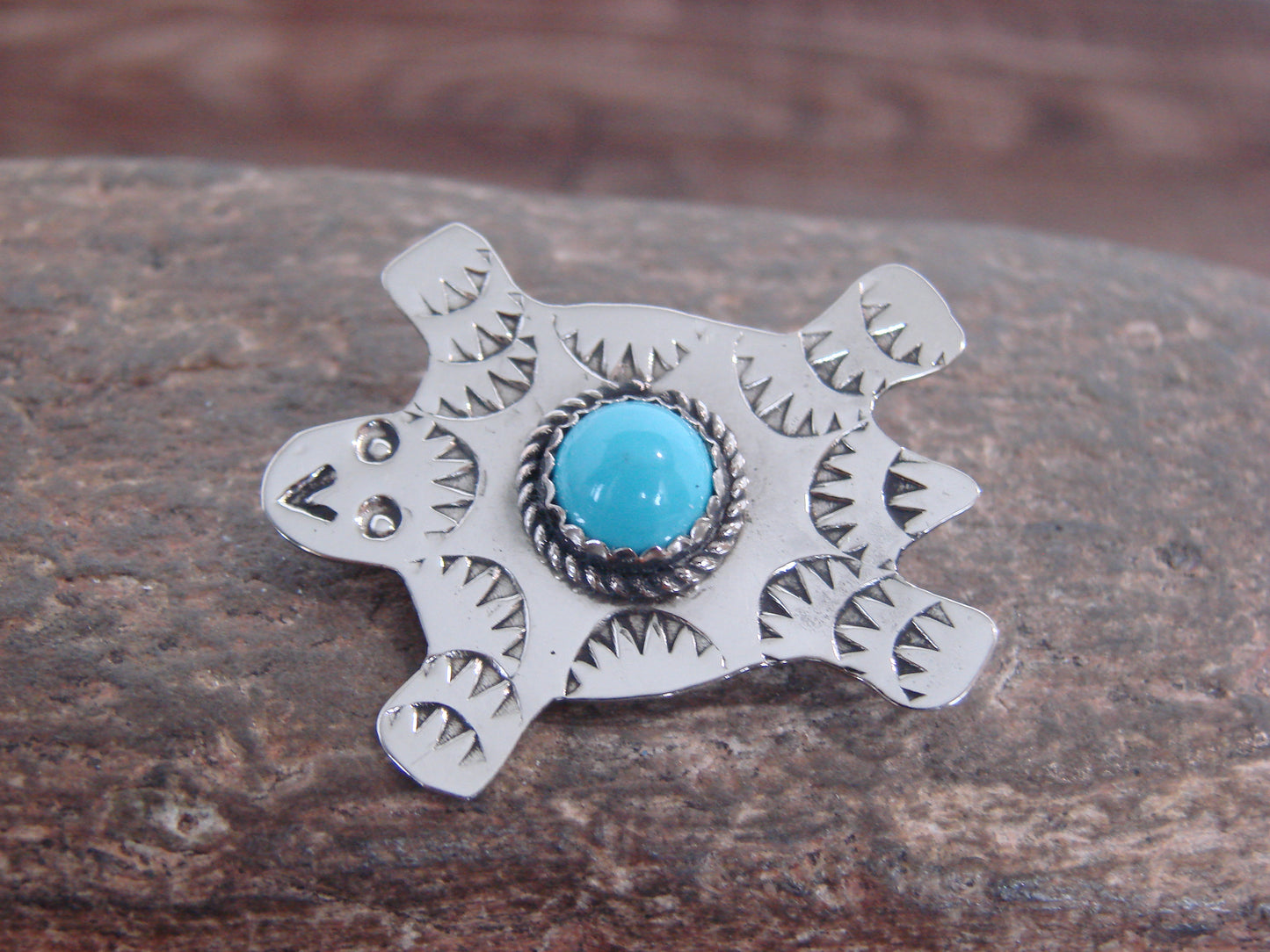 Native American Nickel Silver & Turquoise Turtle Pin - Cleveland