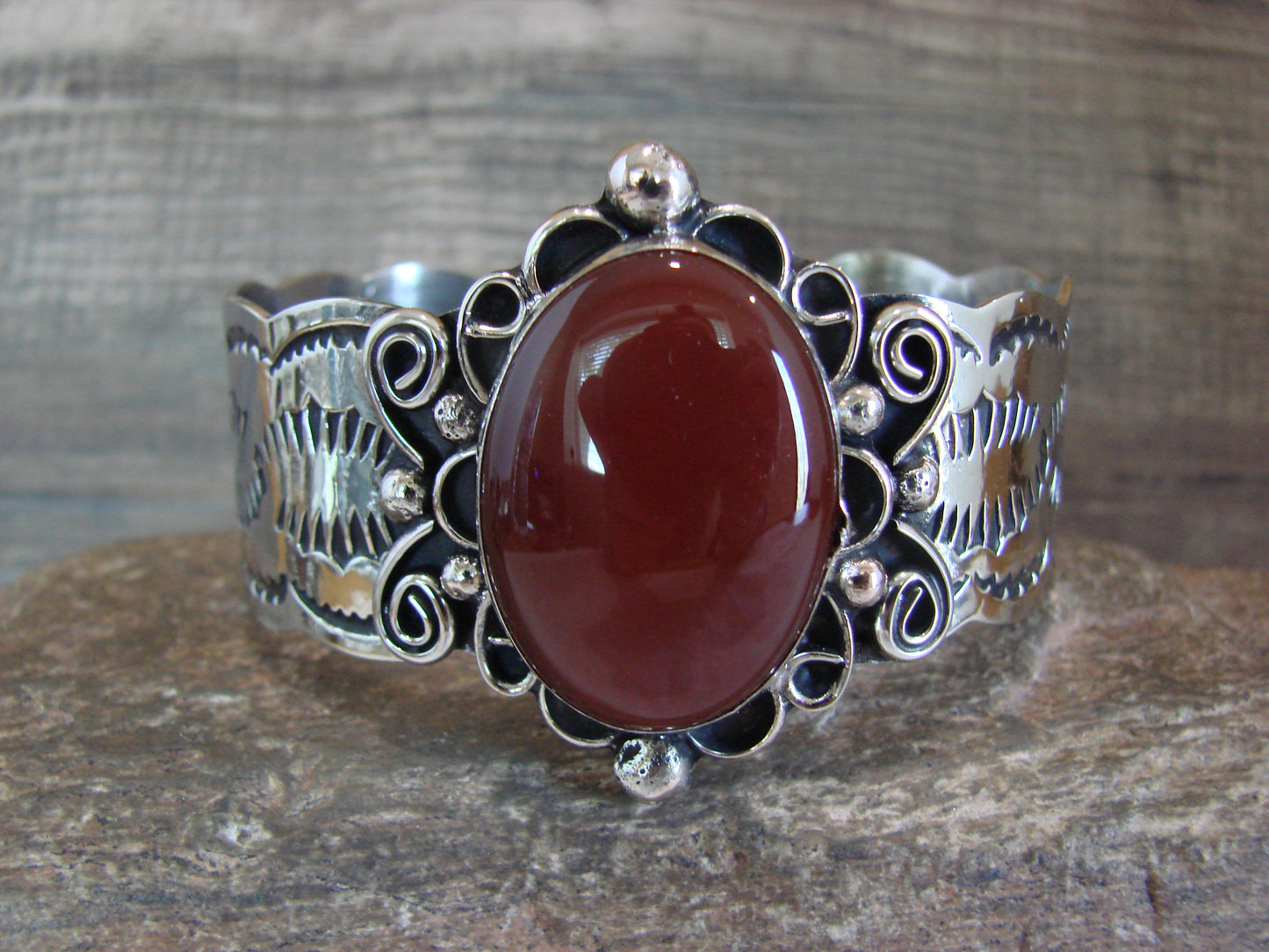 Navajo Indian Nickel Silver & Red Howlite Bracelet by Cleveland