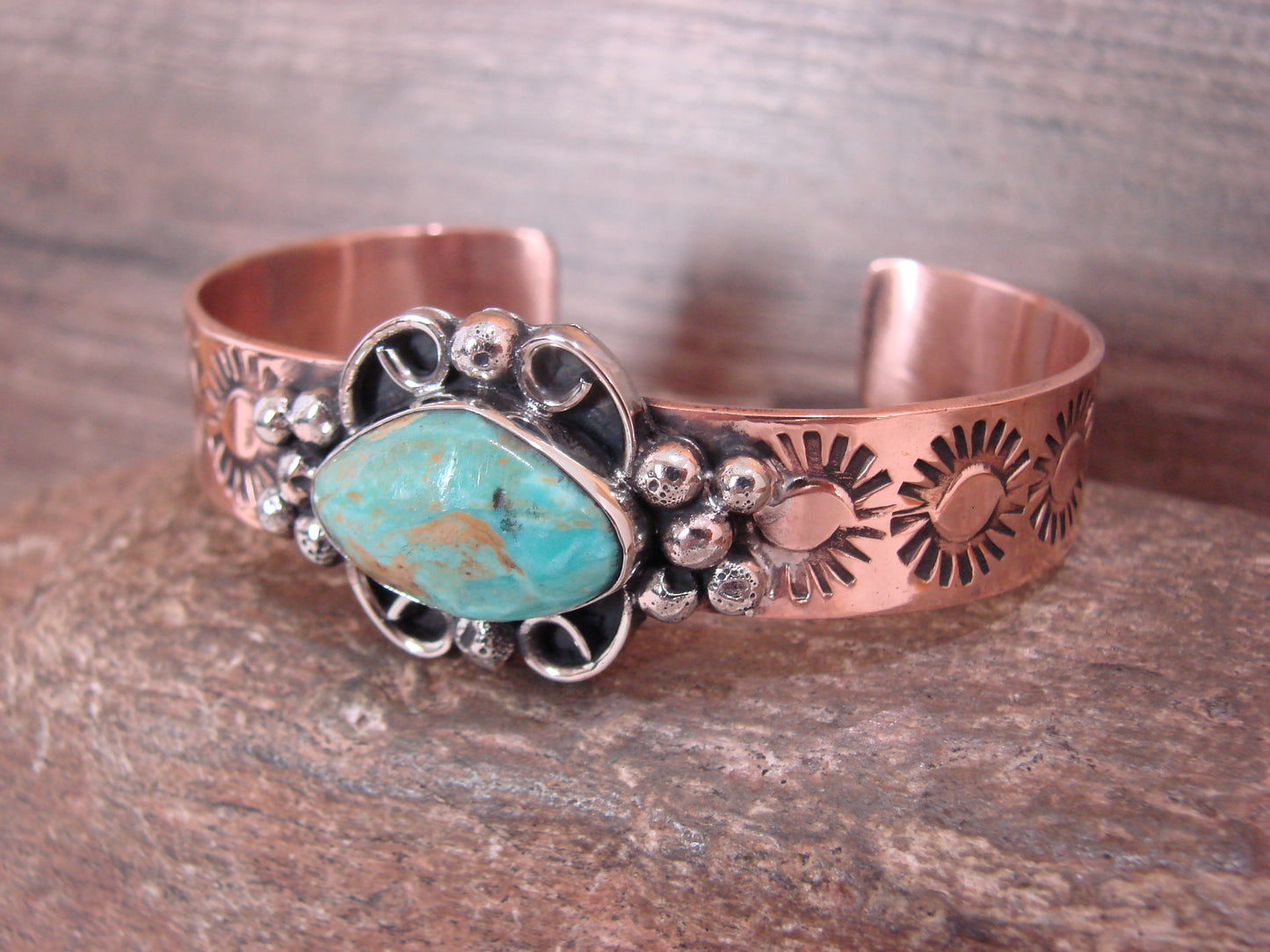 Native American Copper & Turquoise Bracelet by Cleveland