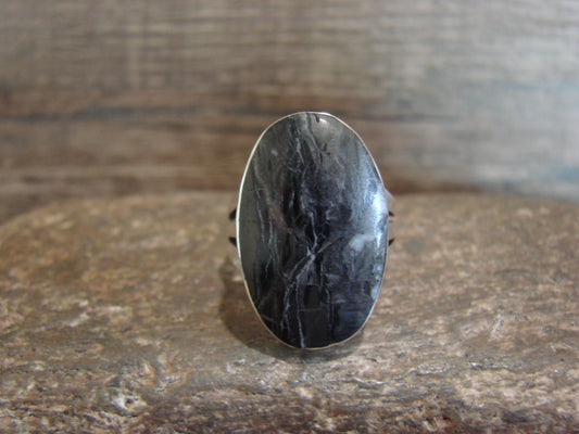 Native American Sterling Silver & White Buffalo Turquoise Ring by Smith - Size 6