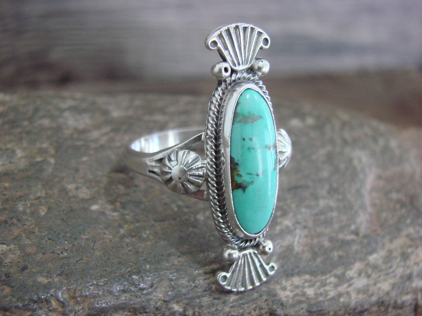 Native American Sterling Silver & Turquoise Ring by Benally - Size 10.5