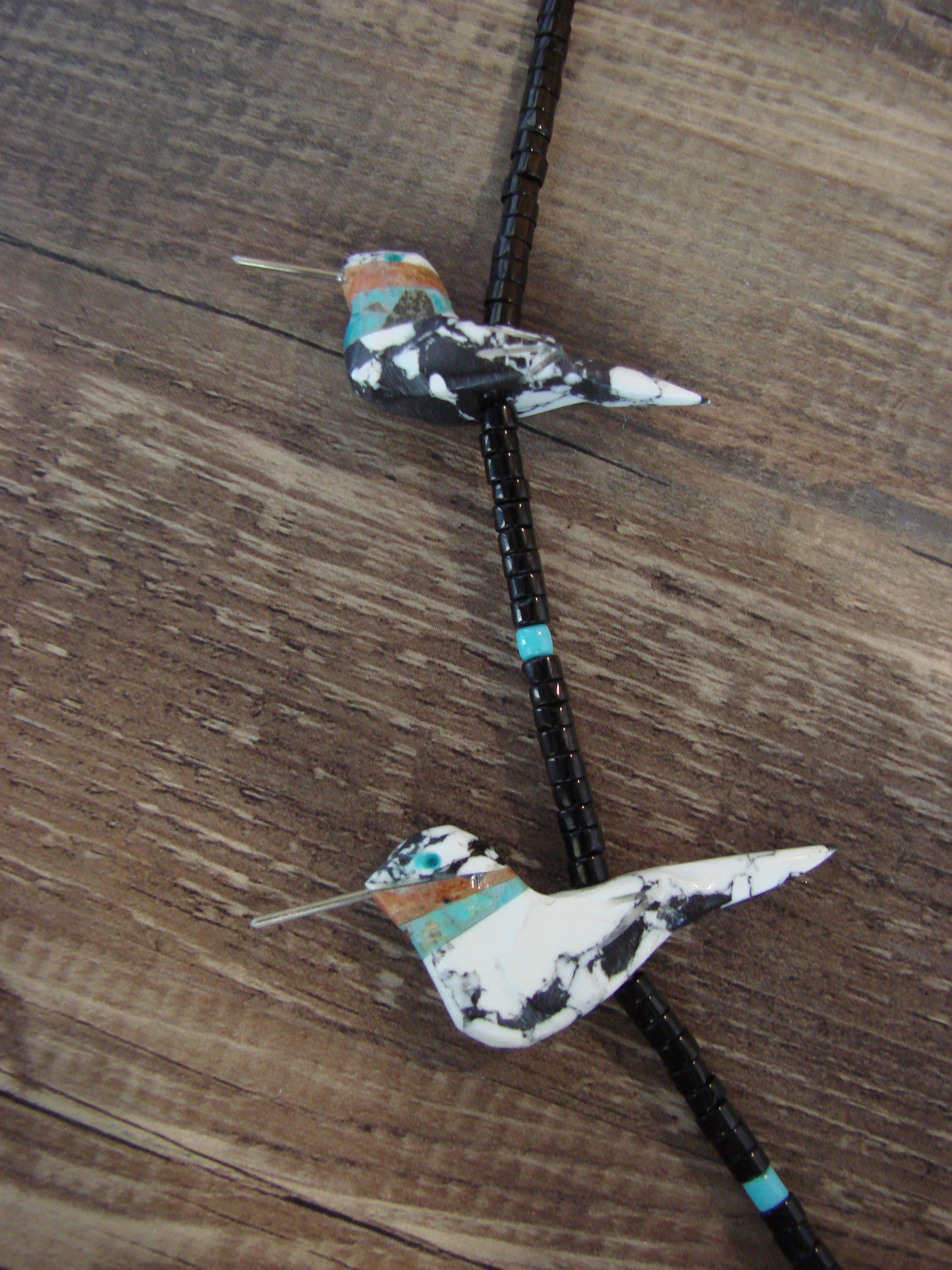 Hand Carved White Marble Turquoise Hummingbird Fetish Necklace Matt Mitchell