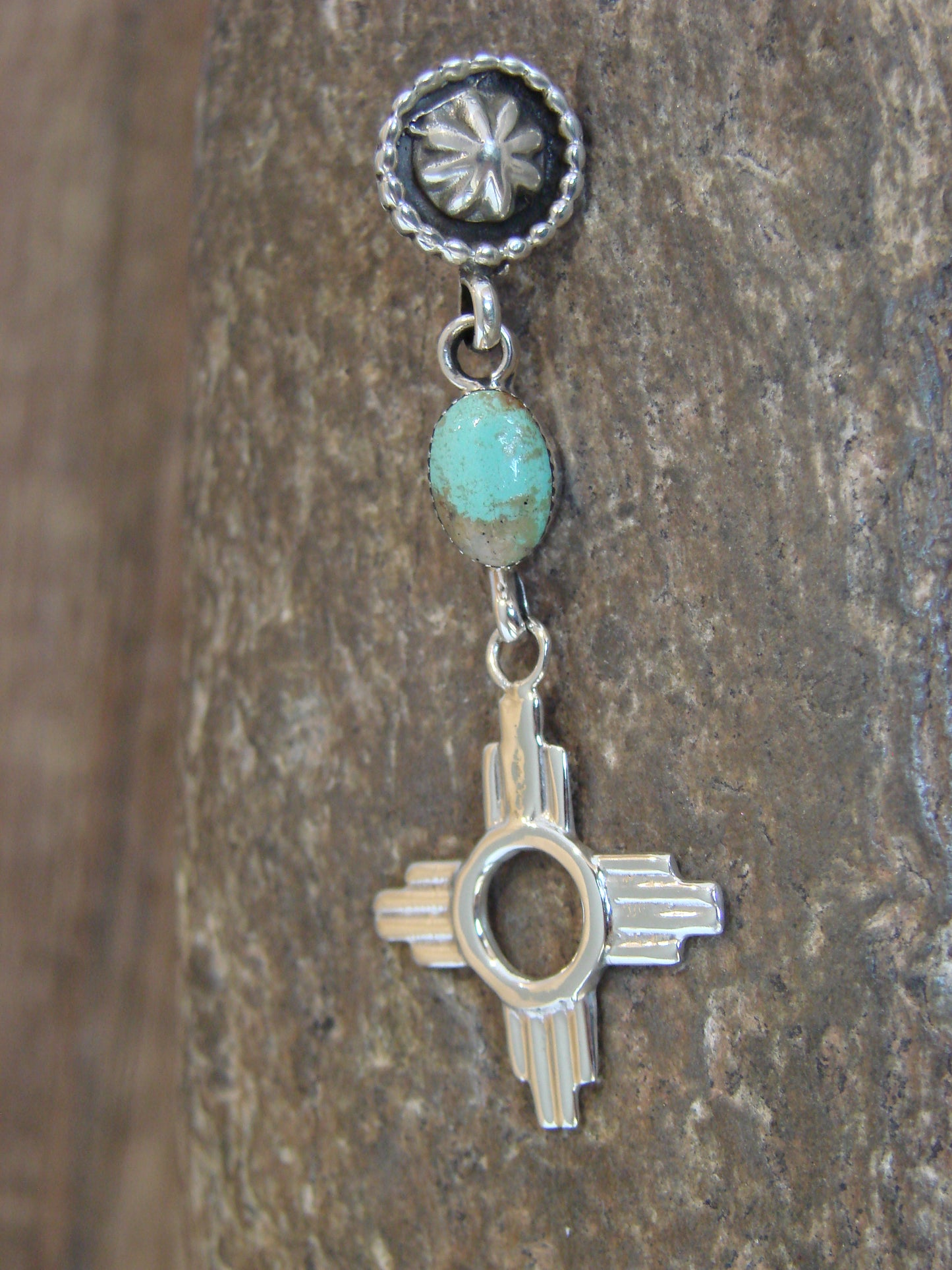 Native American Sterling Silver & Turquoise Zia Pendant by Lee