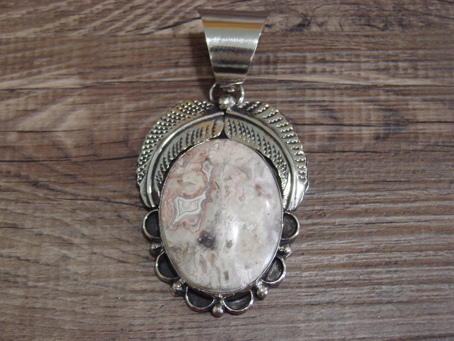 Large Navajo Indian Nickel Silver & Jasper Pendant by Cleveland