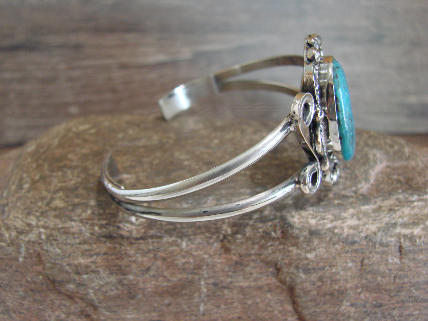 Native American Nickel Silver & Turquoise Bracelet by Cleveland