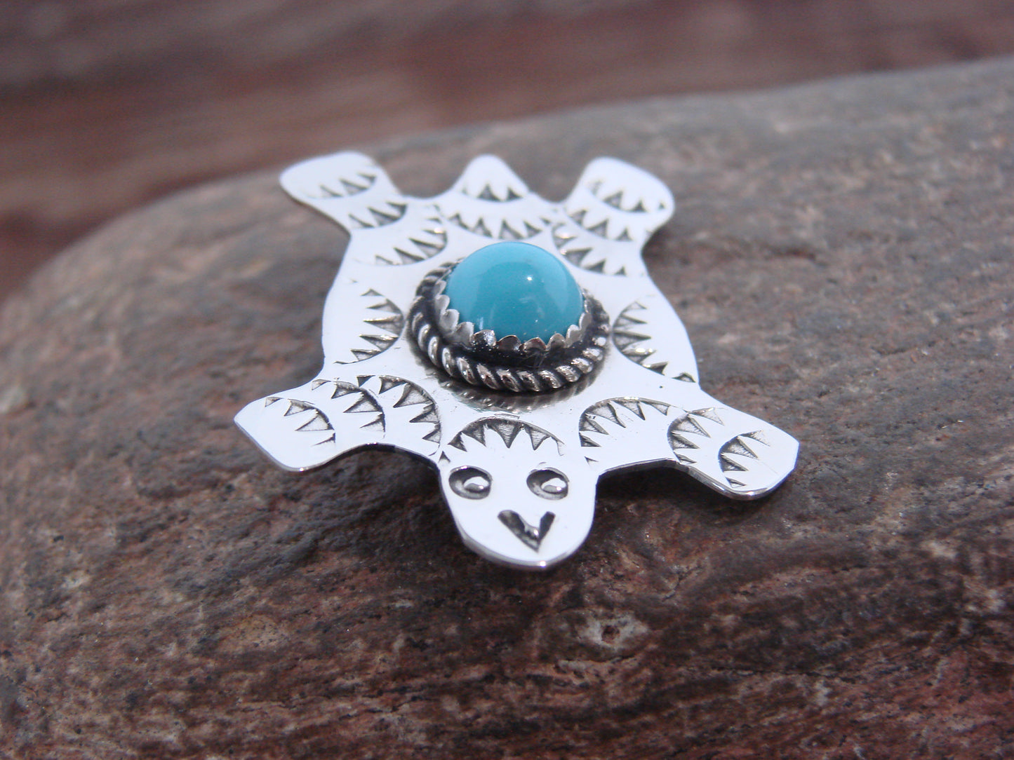 Native American Nickel Silver & Turquoise Turtle Pin - Cleveland