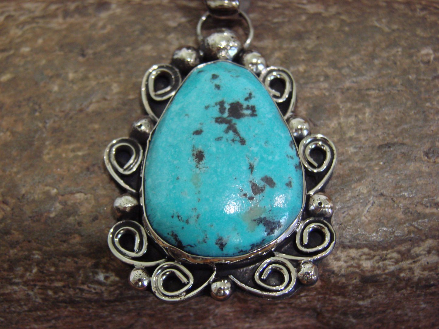 Native American Nickel Silver & Turquoise Pendant - Cleveland