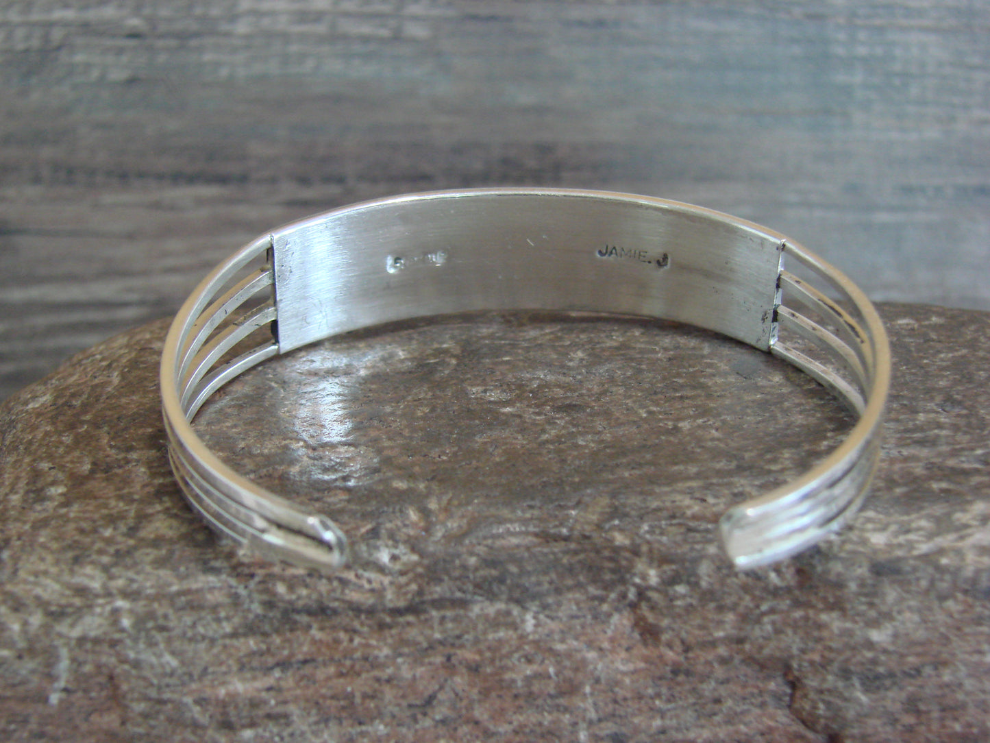 Native American Sterling Silver Turquoise Inlay 3 Row Bracelet - Johnson