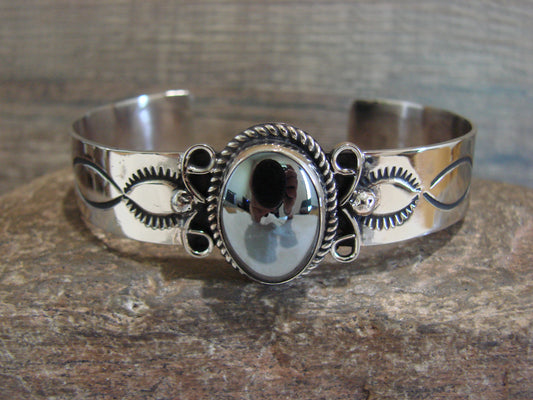 Navajo Indian Nickel Silver & Hematite Bracelet by Cleveland