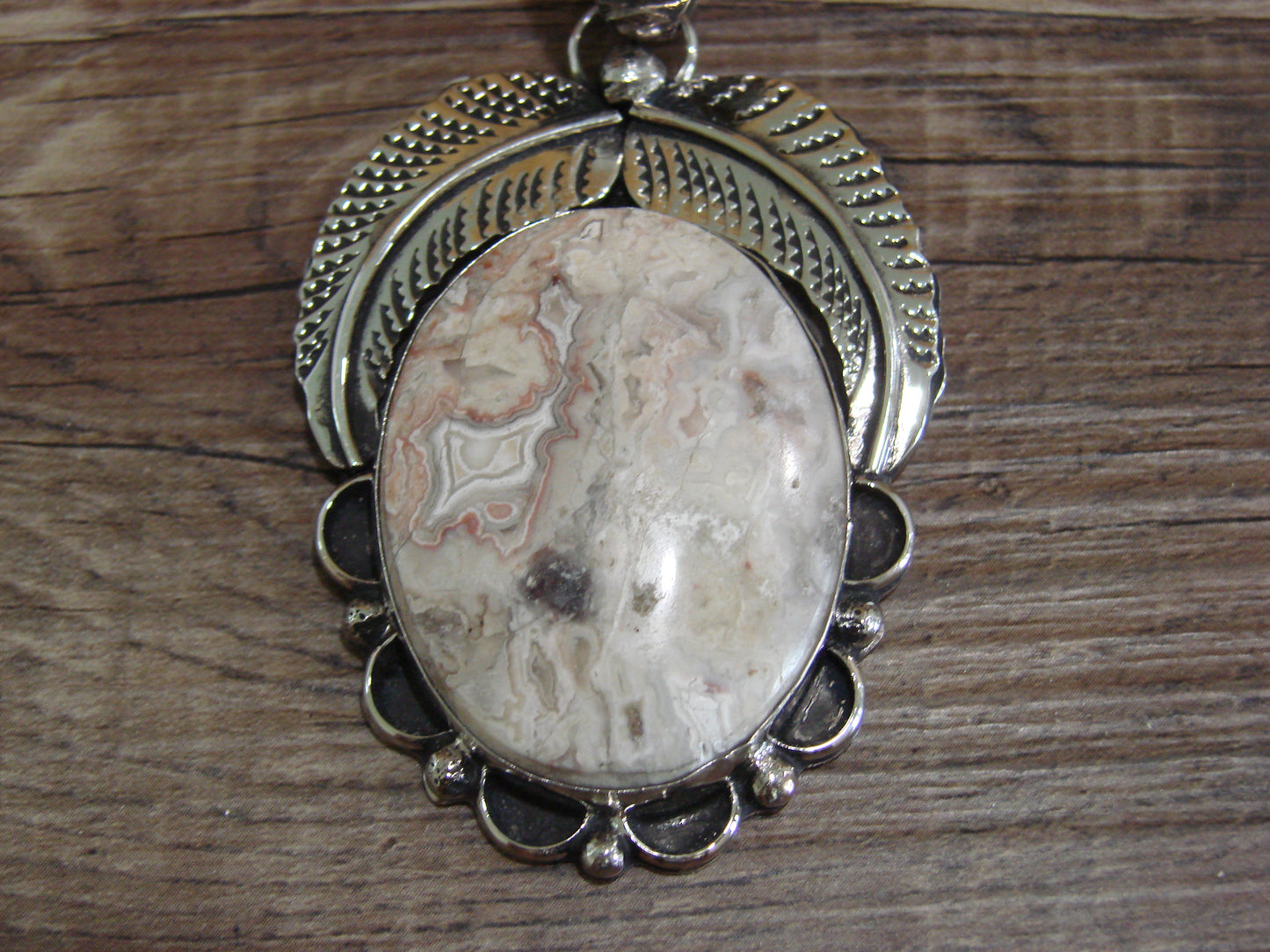 Large Navajo Indian Nickel Silver & Jasper Pendant by Cleveland