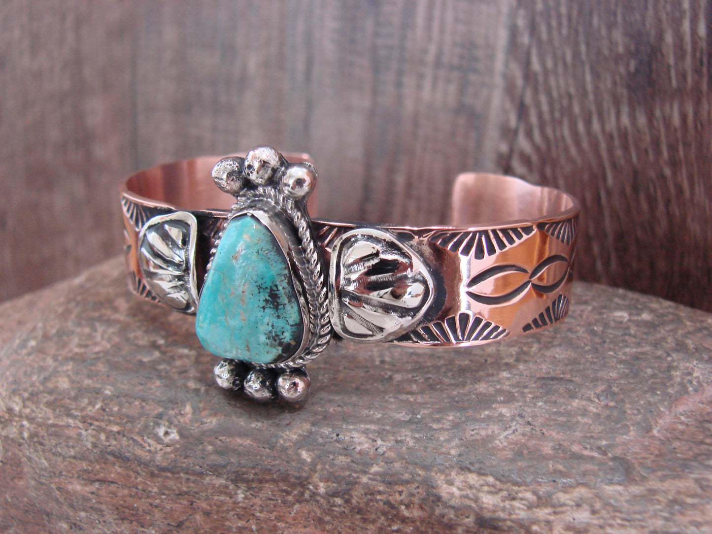 Native American Copper & Turquoise Bracelet by Cleveland