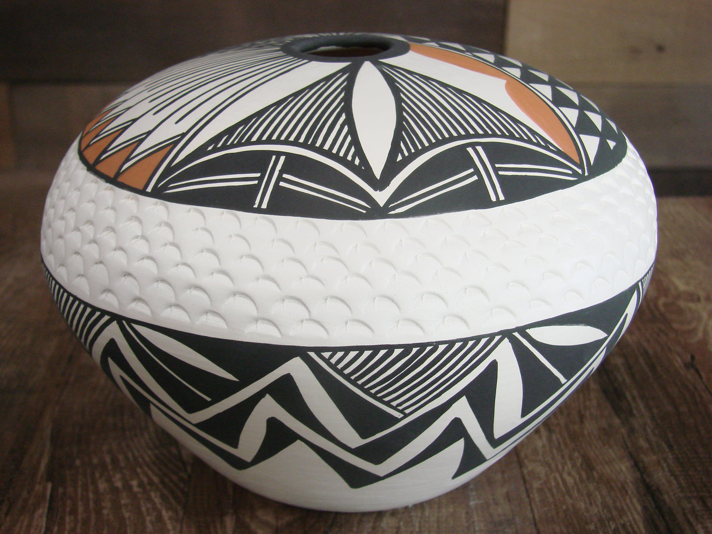 Native American Fine Line Hand Coiled & Hand Painted Pottery by B. Garcia