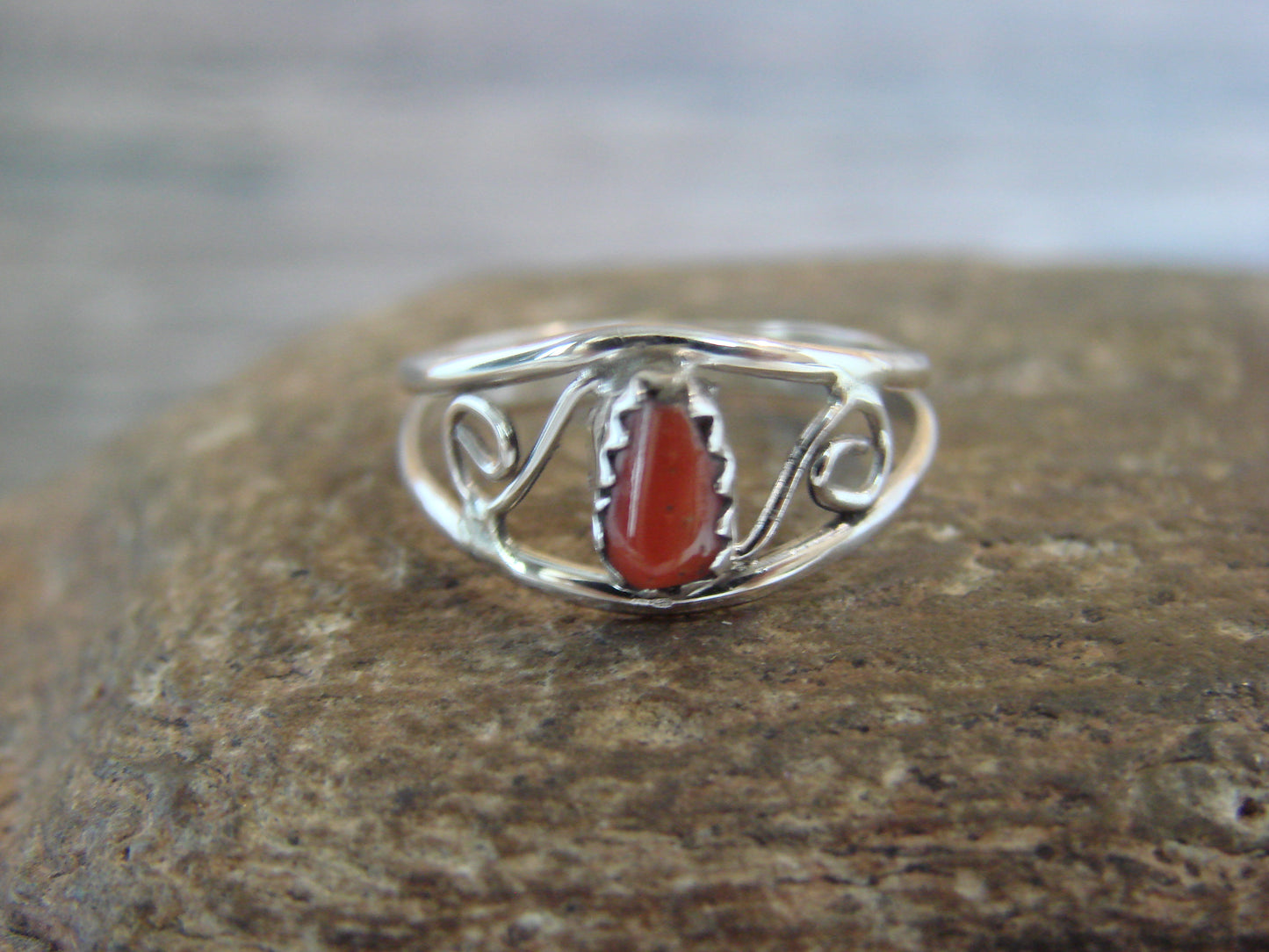 Native American Sterling Silver & Coral Ring Size 5.5 by Lincoln