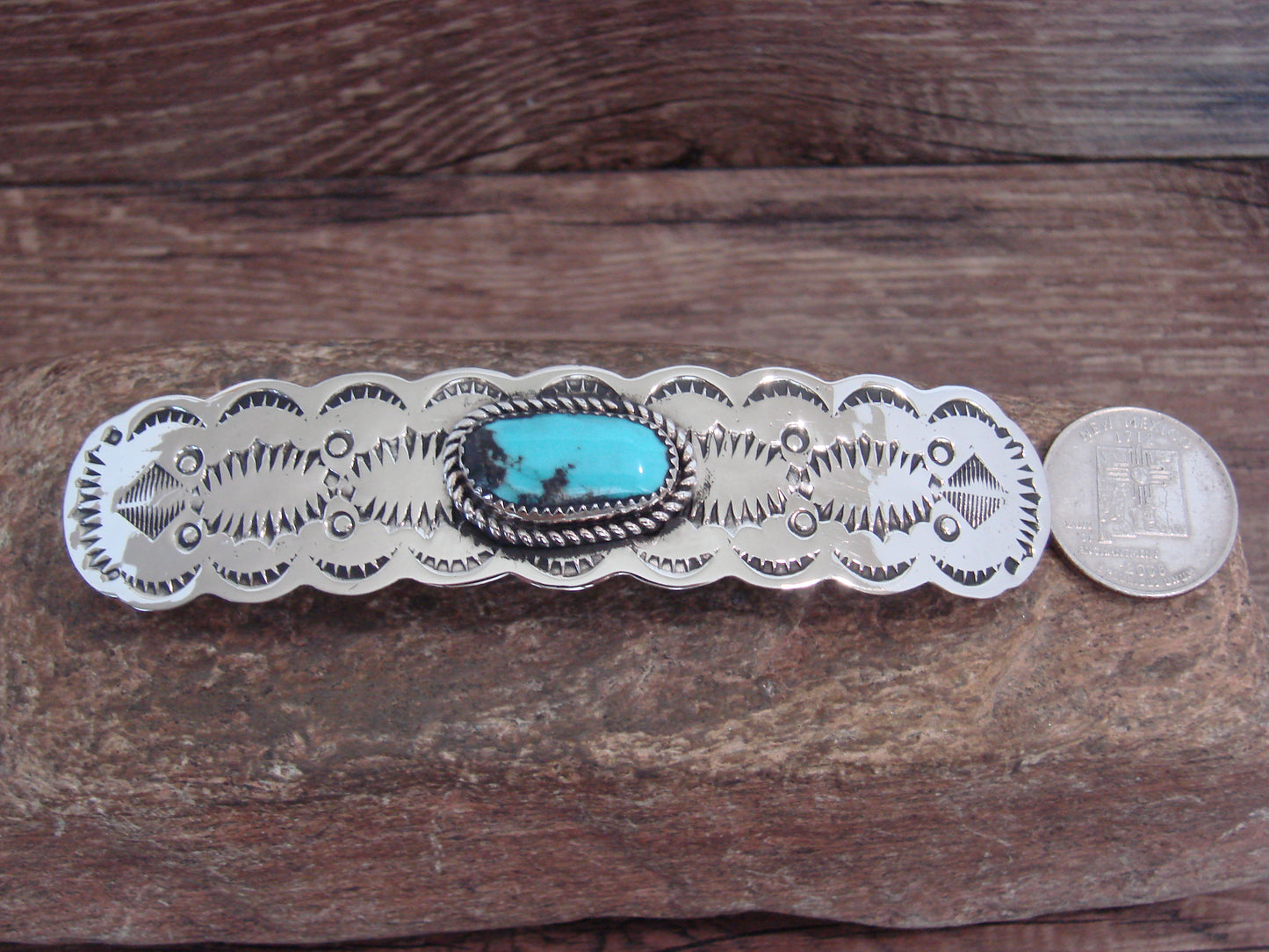 Native American Nickel Silver & Turquoise Hair Barrette by Cleveland