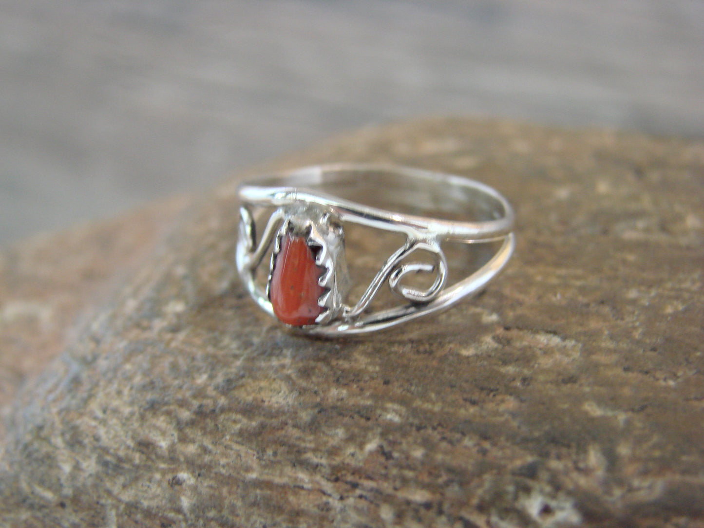 Native American Sterling Silver & Coral Ring Size 5.5 by Lincoln