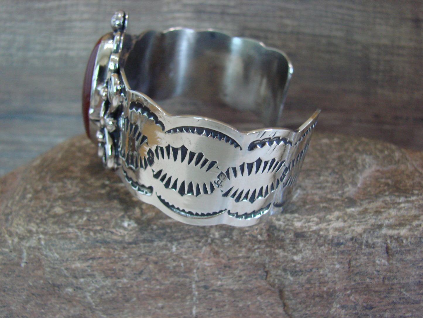 Navajo Indian Nickel Silver & Red Howlite Bracelet by Cleveland