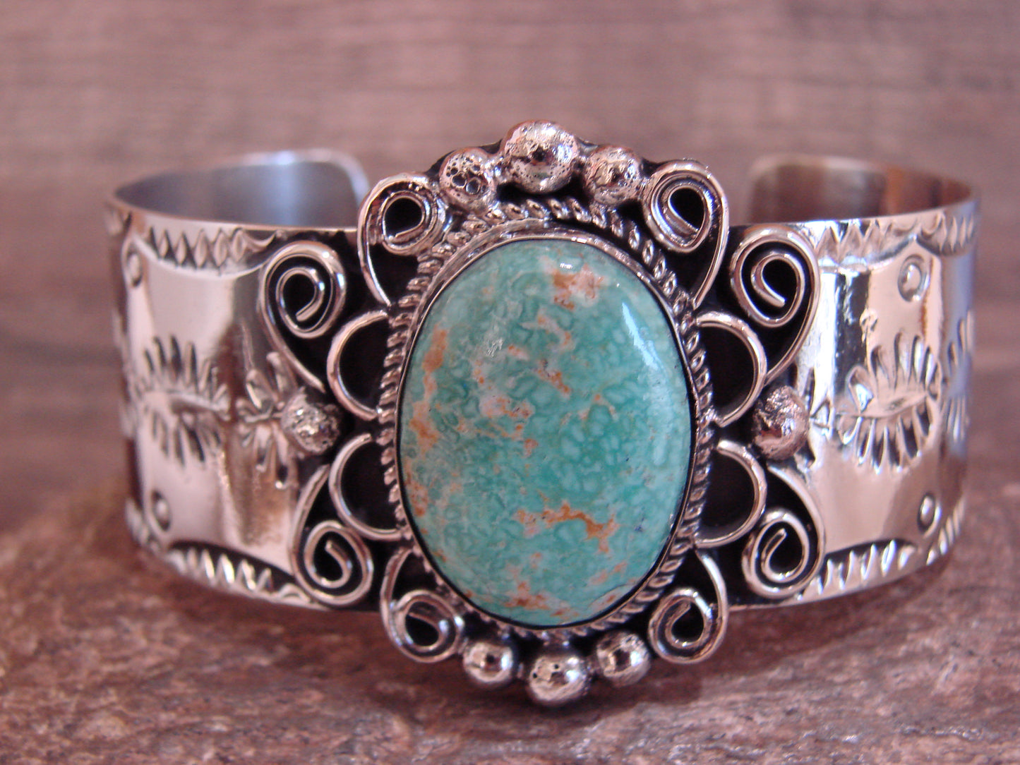 Native American Nickel Silver & Turquoise Bracelet by Cleveland
