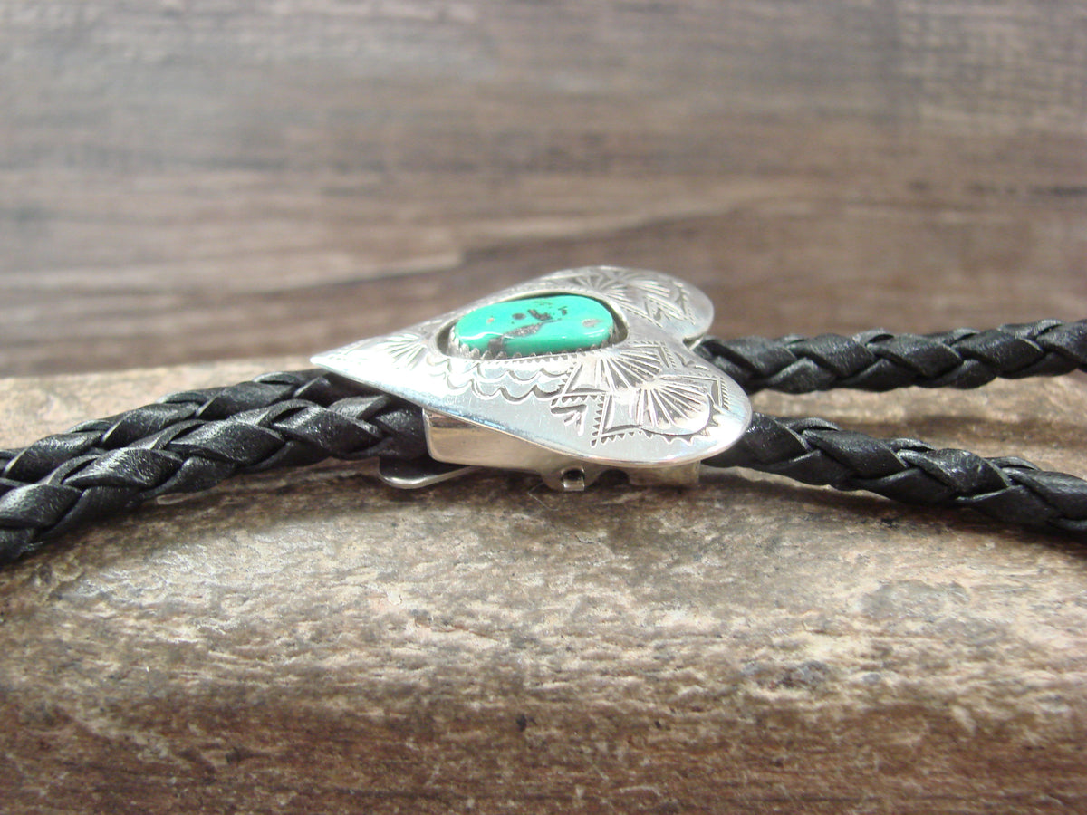 Native American Sterling Silver & Turquoise Heart Bolo Tie by Skeets