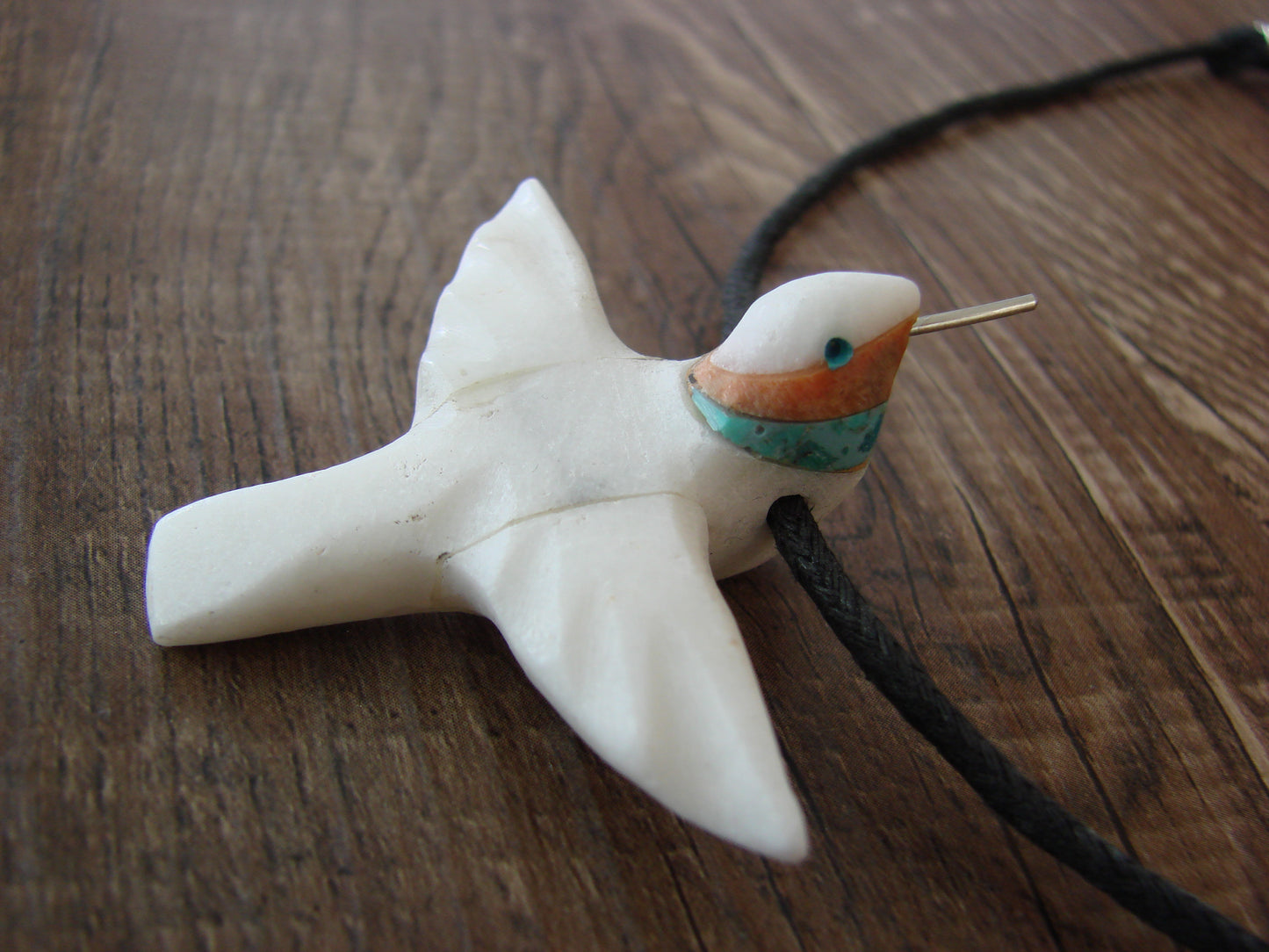 Hand Carved White Marble Hummingbird Fetish Necklace - Mitchell
