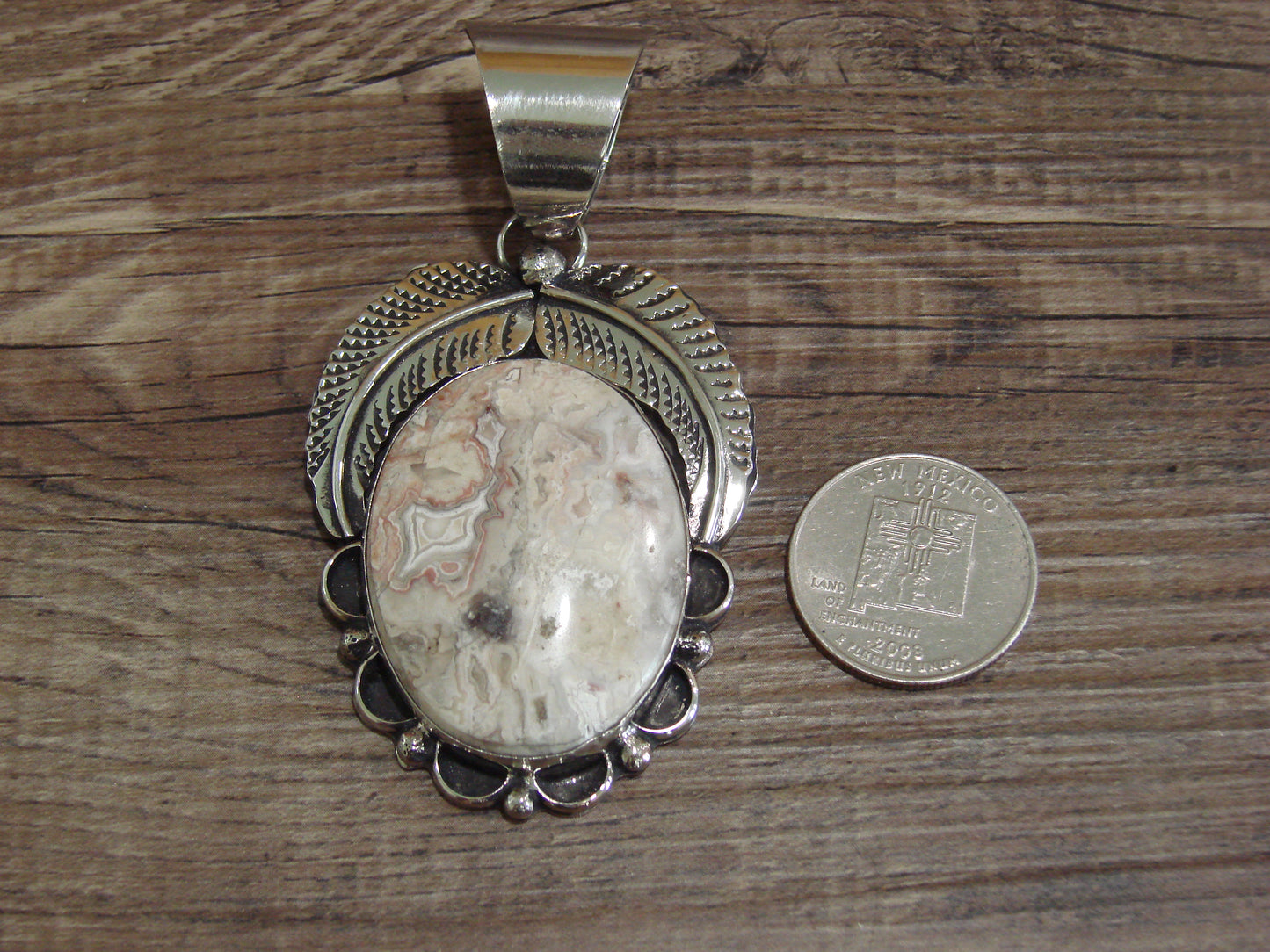 Large Navajo Indian Nickel Silver & Jasper Pendant by Cleveland