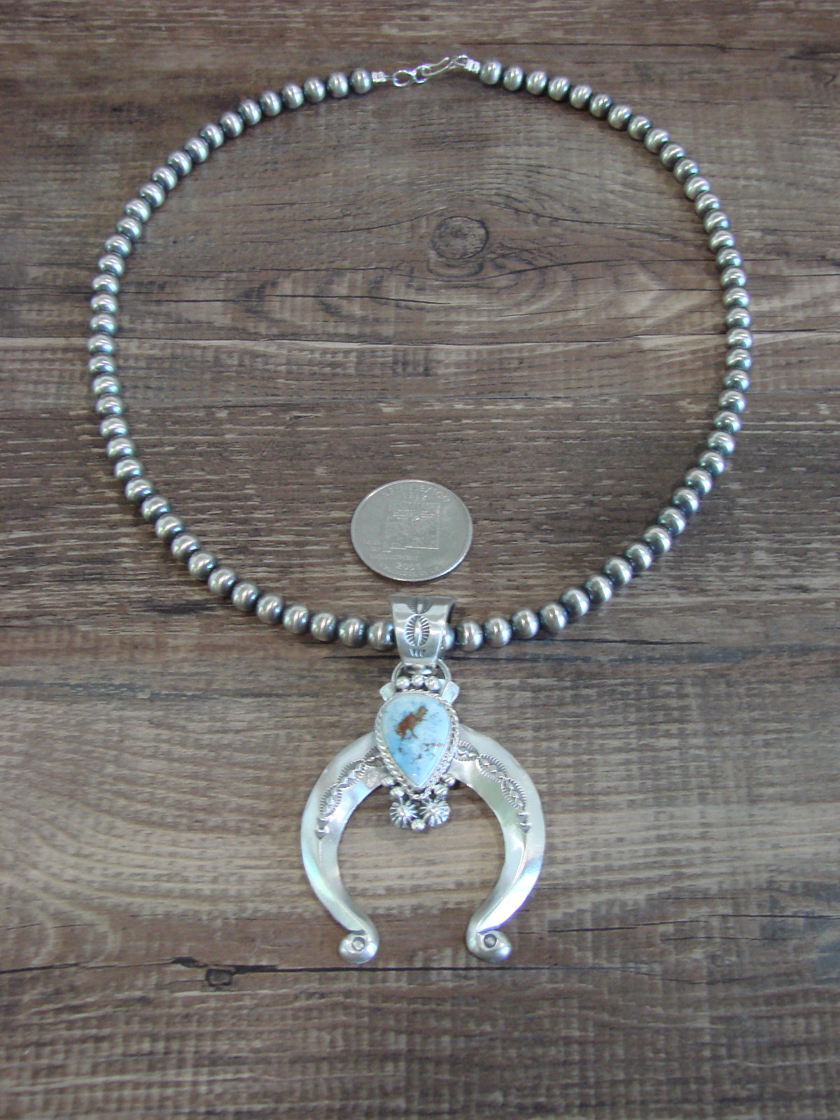 Native American Sterling Silver & Turquoise Naja Navajo Pearl Necklace - Yellowhair