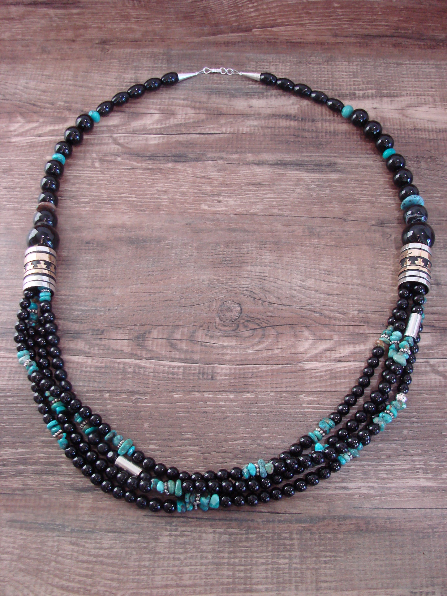Native American Sterling Silver & Onyx 30" Gemstone Necklace by Singer