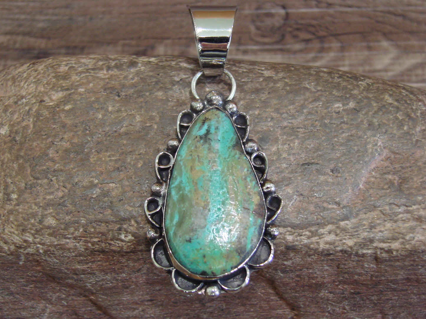Native American Navajo Nickel Silver & Turquoise Pendant - Cleveland