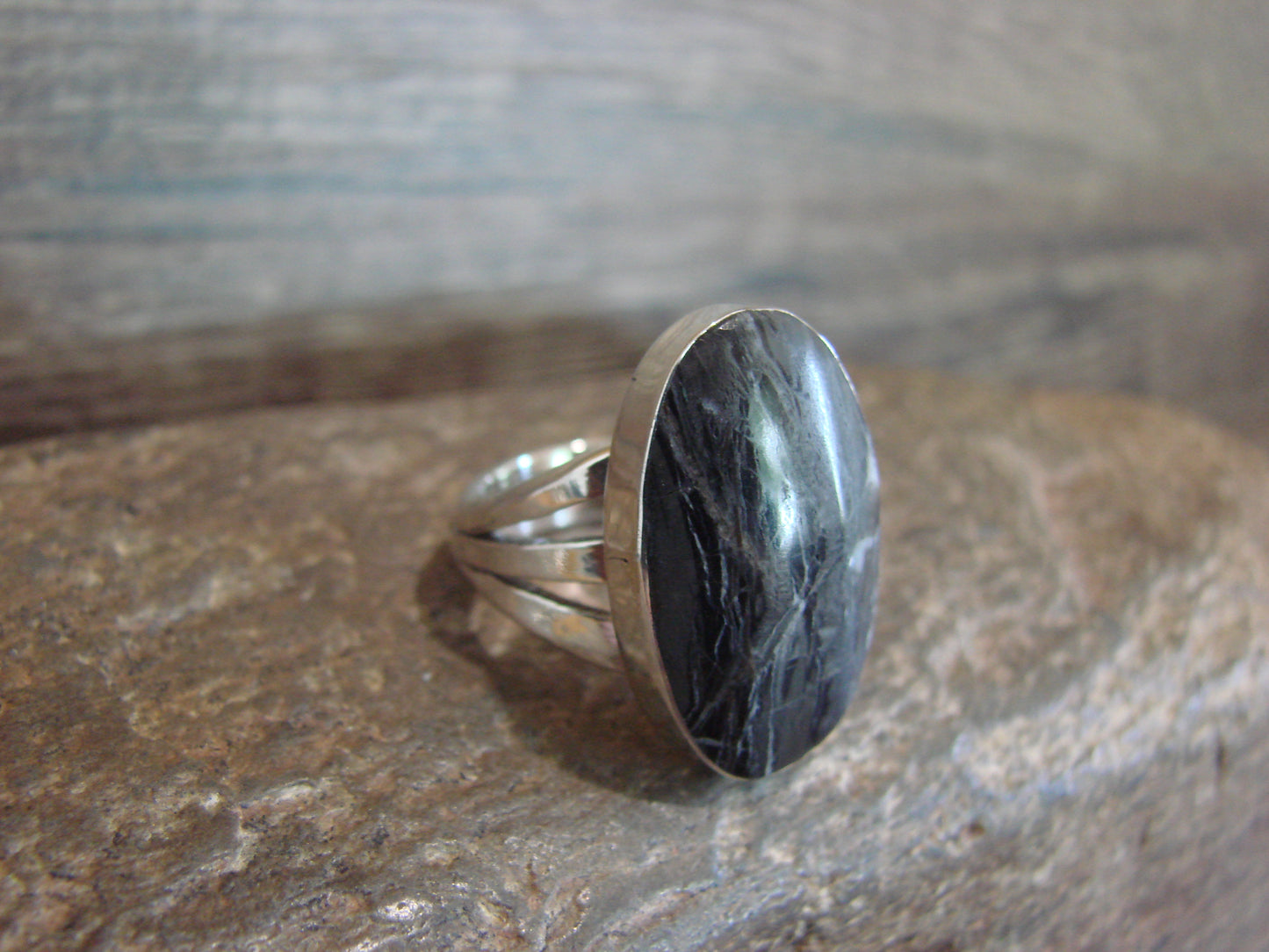 Native American Sterling Silver & White Buffalo Turquoise Ring by Smith - Size 6