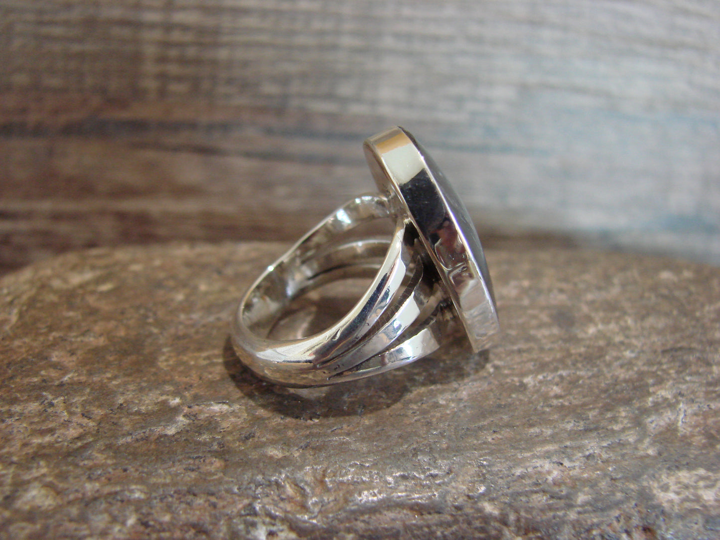 Native American Sterling Silver & White Buffalo Turquoise Ring by Smith - Size 6