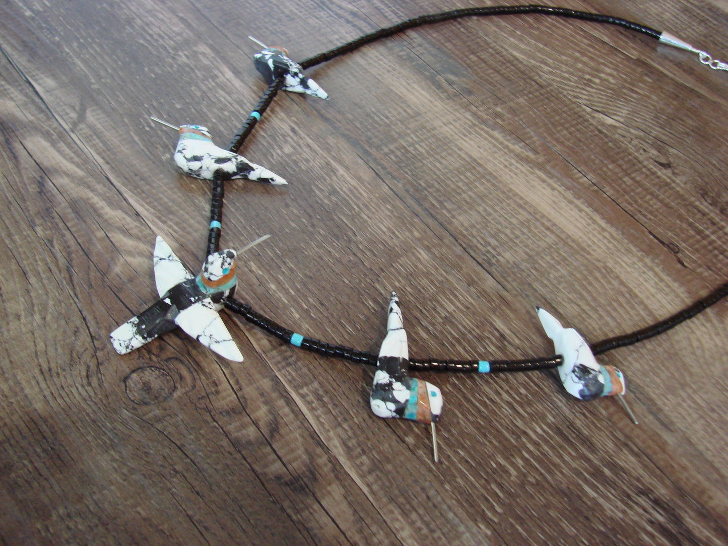 Hand Carved White Marble Turquoise Hummingbird Fetish Necklace Matt Mitchell