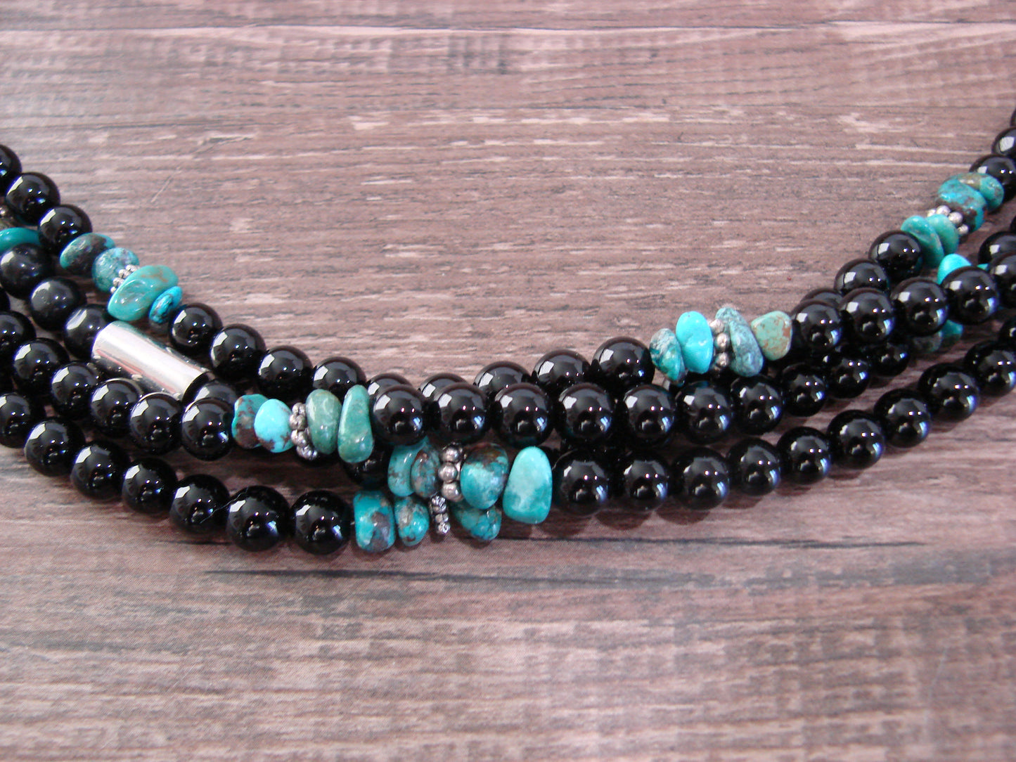 Native American Sterling Silver & Onyx 30" Gemstone Necklace by Singer