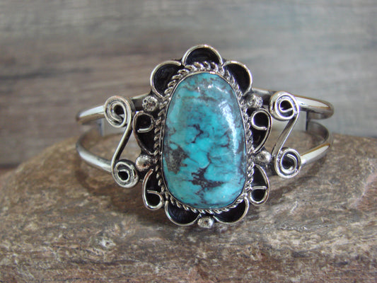 Native American Nickel Silver & Turquoise Bracelet by Cleveland