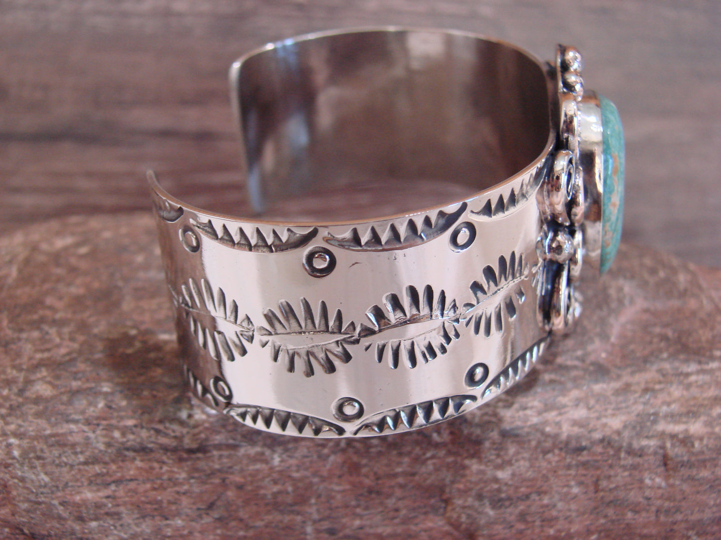 Native American Nickel Silver & Turquoise Bracelet by Cleveland