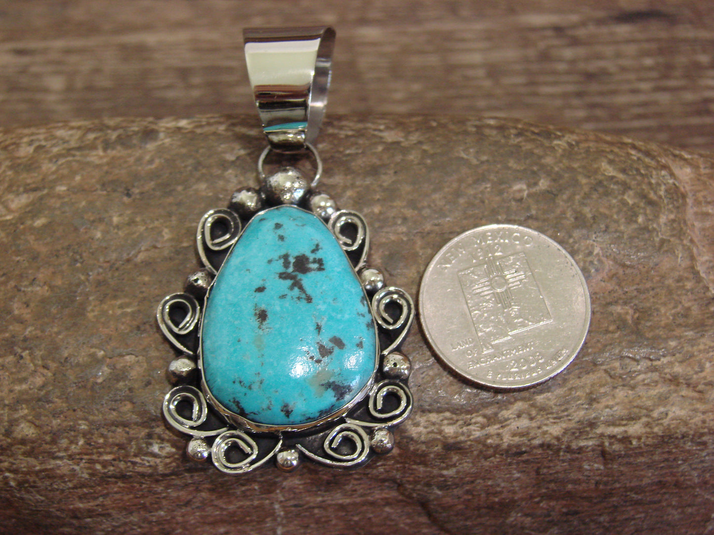 Native American Nickel Silver & Turquoise Pendant - Cleveland