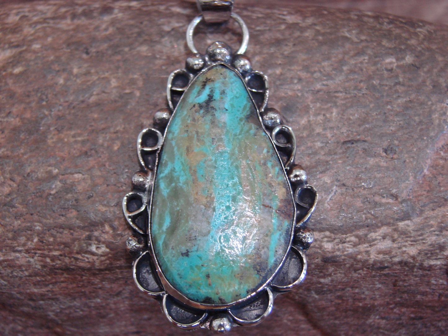 Native American Navajo Nickel Silver & Turquoise Pendant - Cleveland