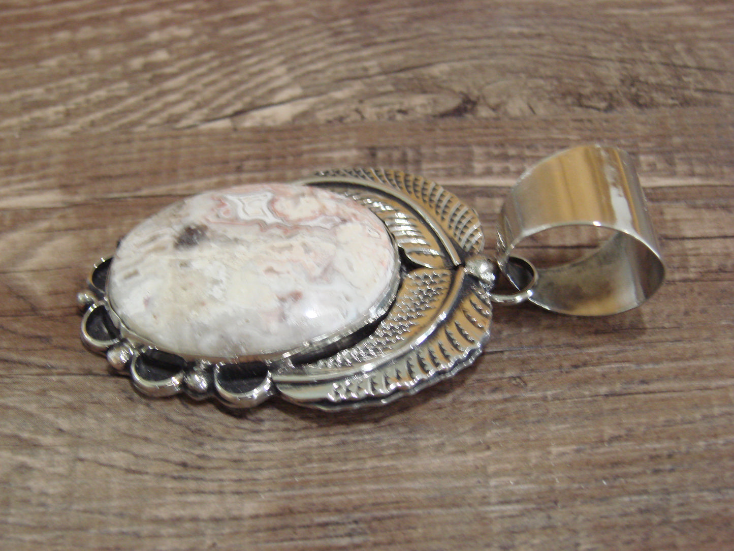 Large Navajo Indian Nickel Silver & Jasper Pendant by Cleveland