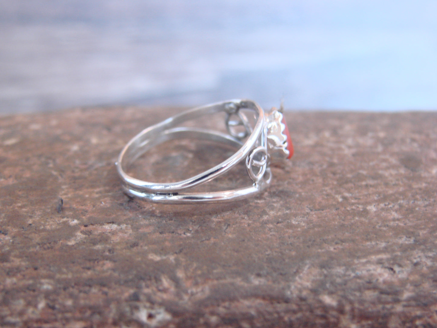 Native American Sterling Silver & Coral Ring Size 5.5 by Lincoln