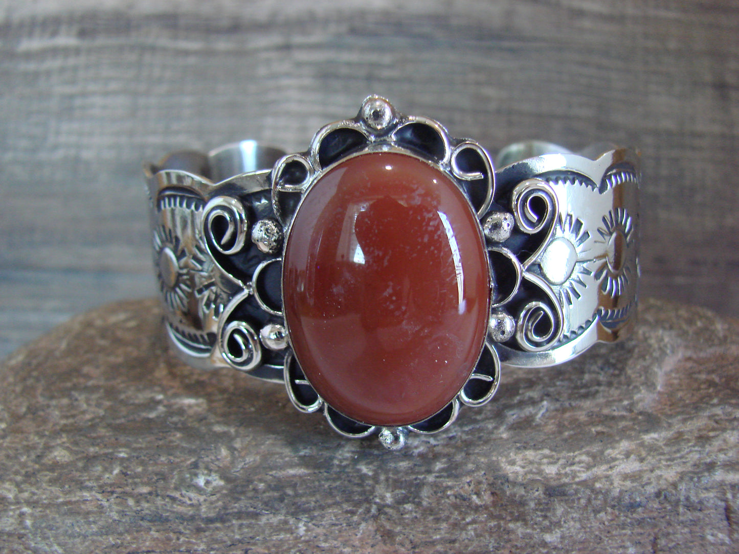 Navajo Indian Nickel Silver & Red Howlite Bracelet by Cleveland