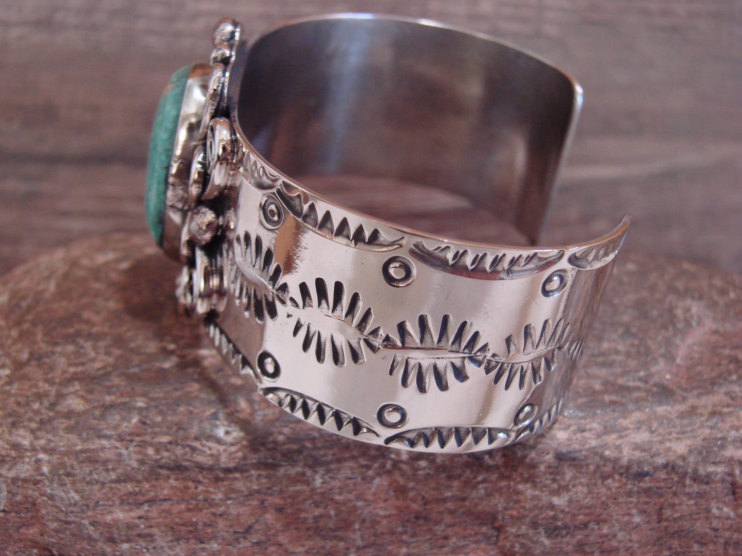 Native American Nickel Silver & Turquoise Bracelet by Cleveland