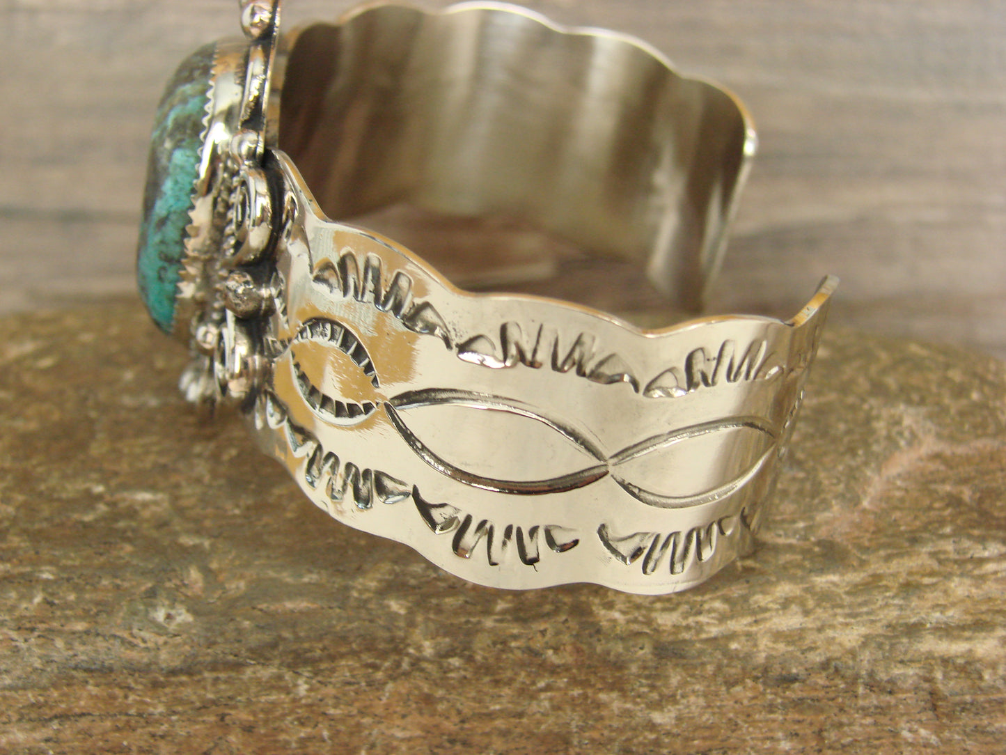 Native American Nickel Silver & Turquoise Bracelet by Cleveland