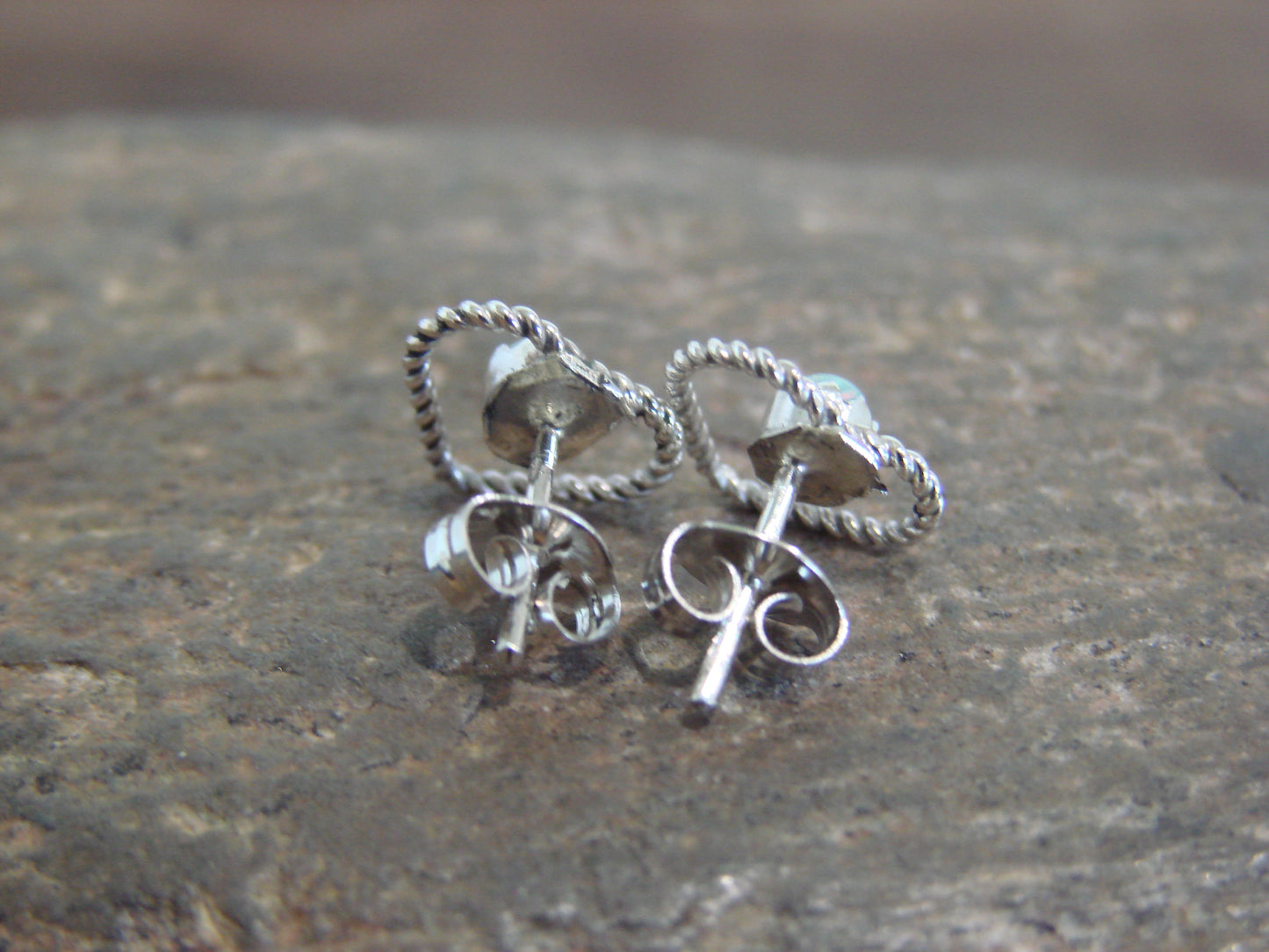 Native American Sterling Silver White Opal Heart Post Earrings - Pablito