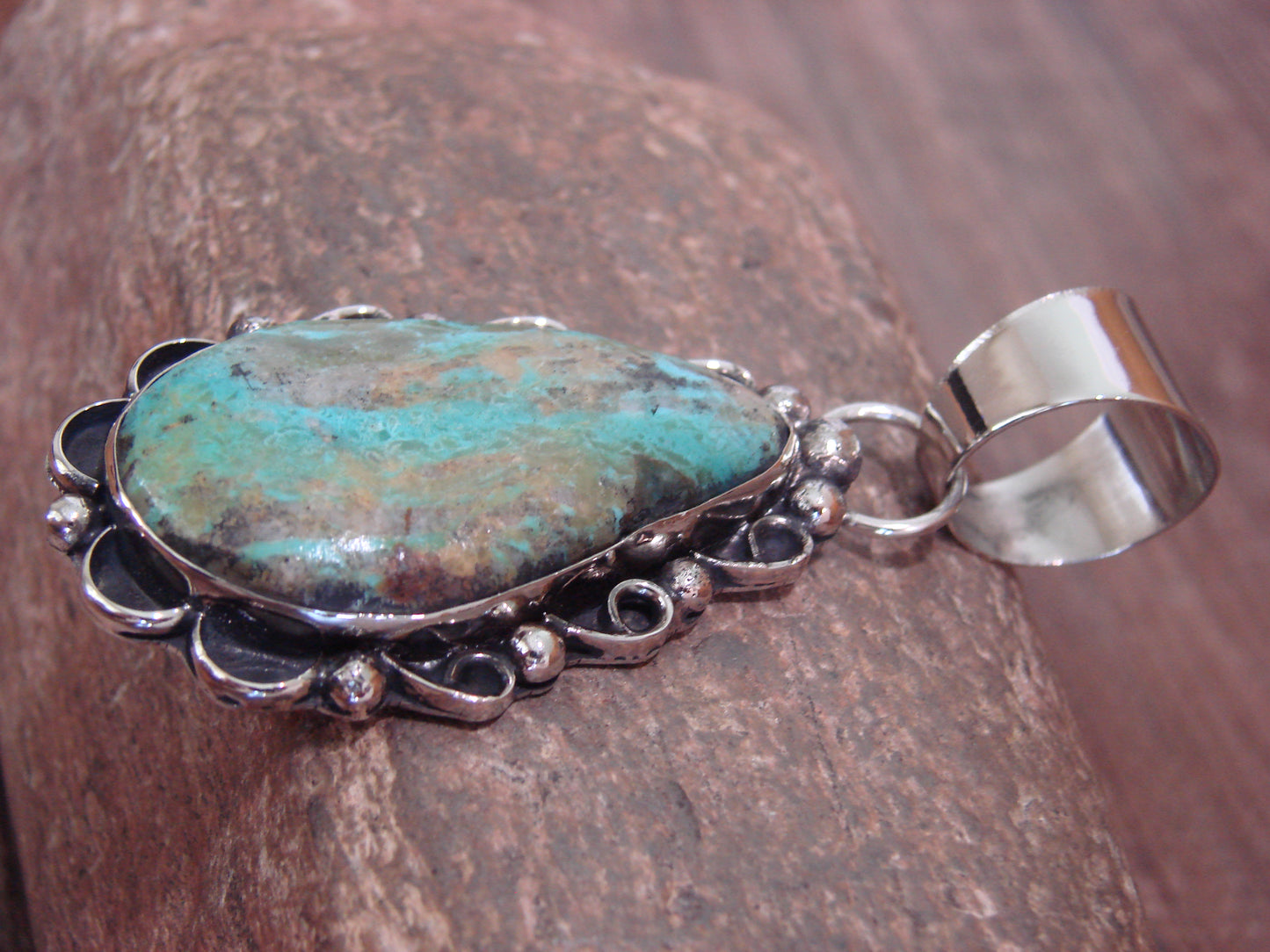 Native American Navajo Nickel Silver & Turquoise Pendant - Cleveland