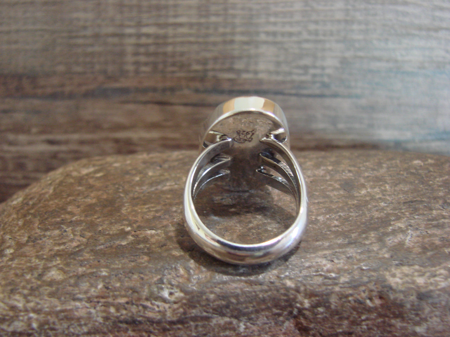 Native American Sterling Silver & White Buffalo Turquoise Ring by Smith - Size 6